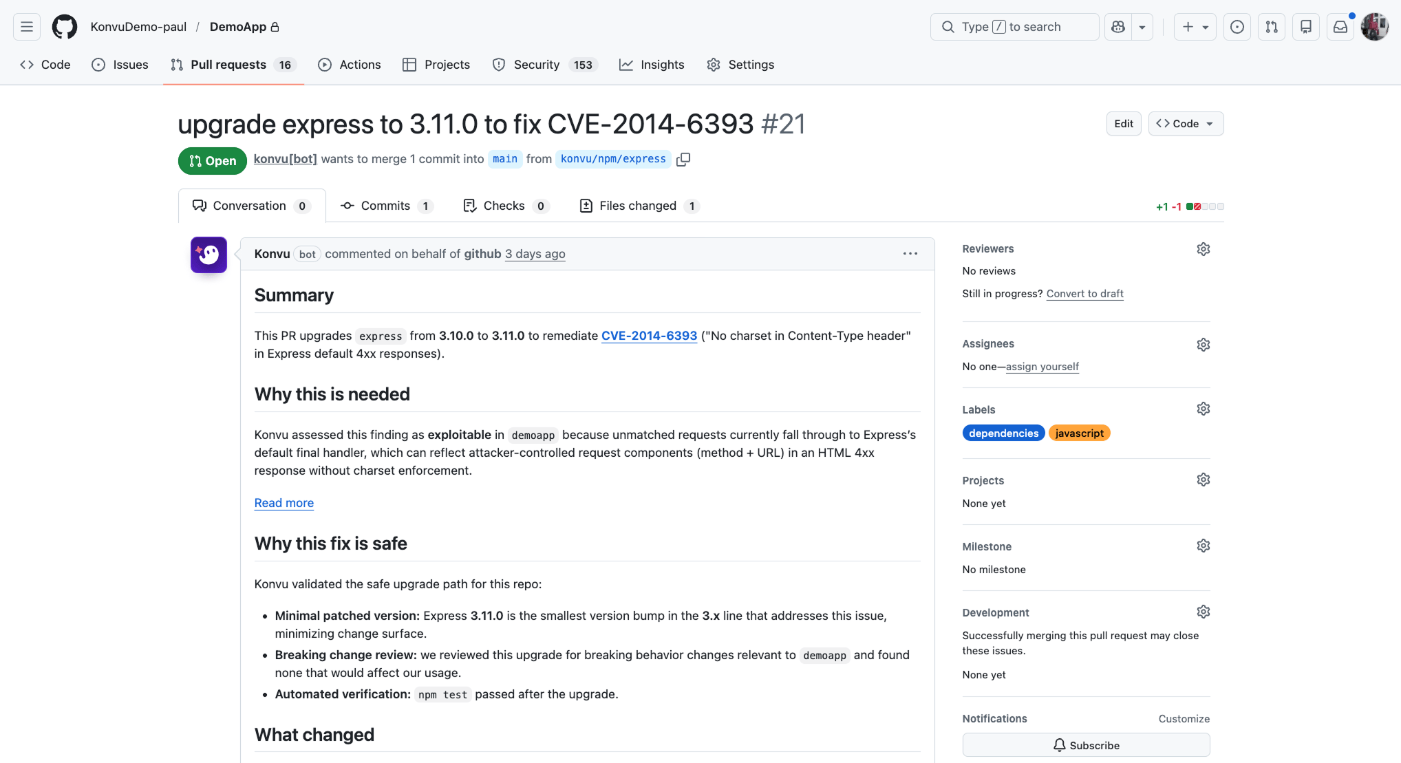 Auto-Fix pull request view