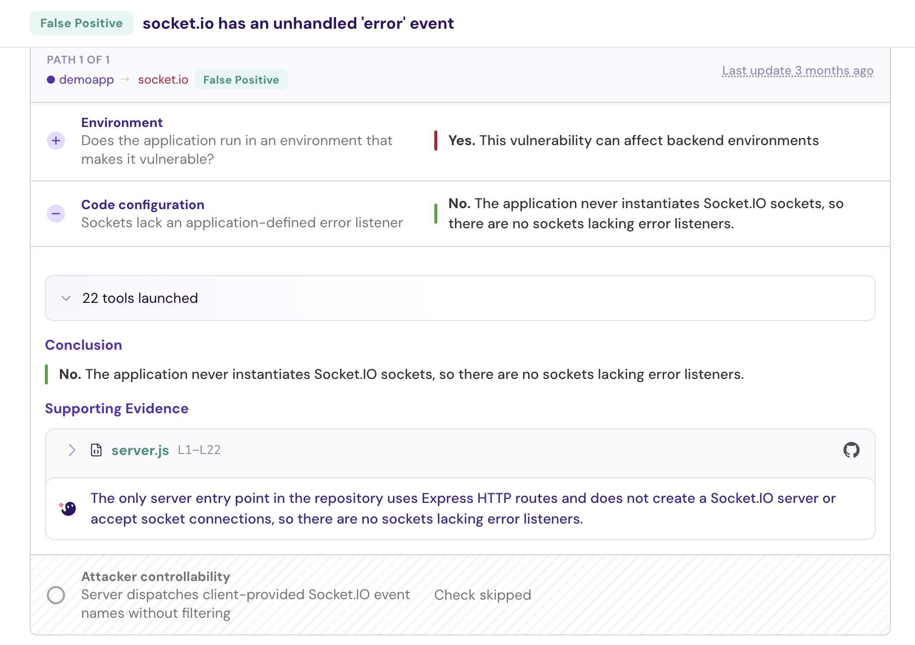 Evidence report view