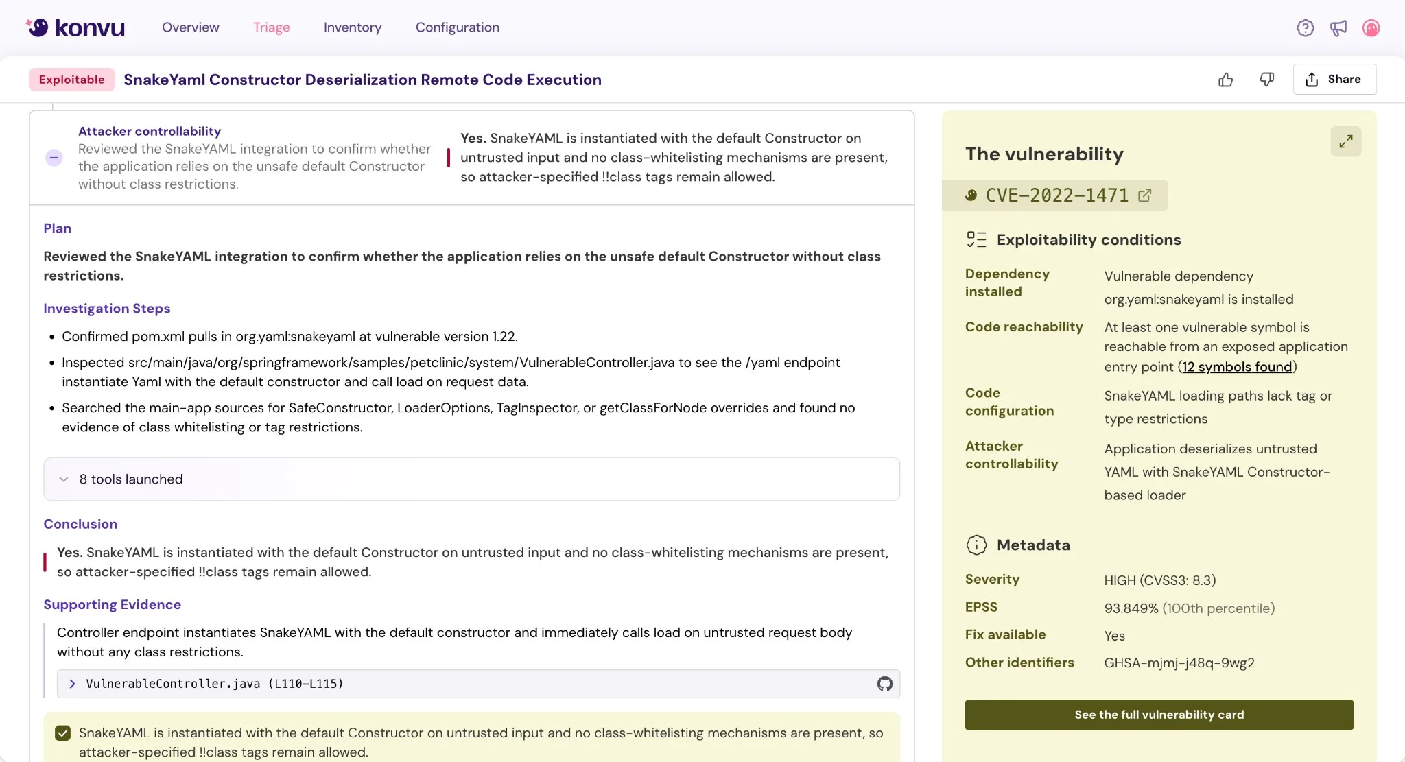 Evidence report view